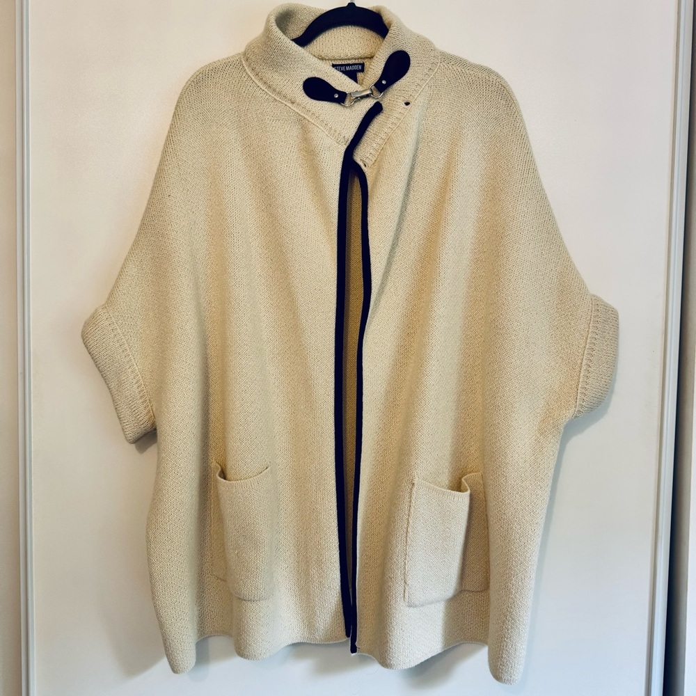 Steve Madden Cream Poncho Sweater with Black Trim